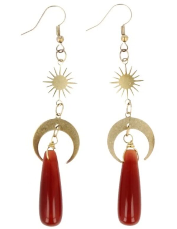 Carneool druppel oorbellen Star&Moon