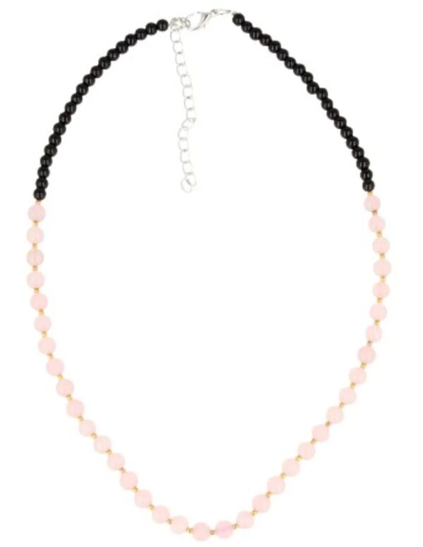 Edelsteen ketting Roze kwarts met zwart