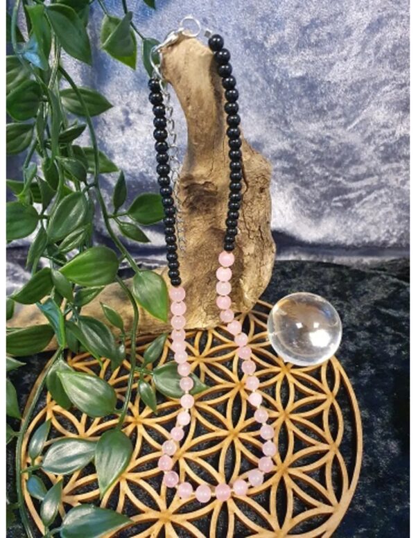 Edelsteen ketting Roze kwarts met zwart - Image 2