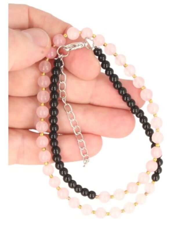 Edelsteen ketting Roze kwarts met zwart - Image 3