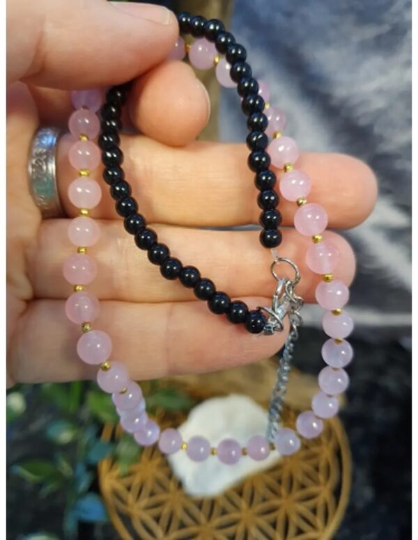 Edelsteen ketting Roze kwarts met zwart - Image 4