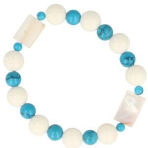 Edelsteen armband Howliet blauw / Parelmoer / Schuimkoraal wit (imitatie)