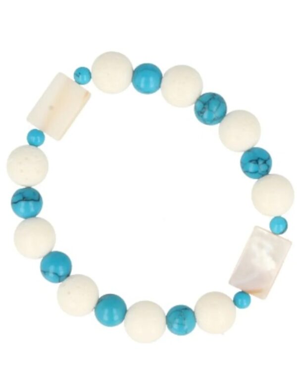 Edelsteen armband Howliet blauw / Parelmoer / Schuimkoraal wit (imitatie)