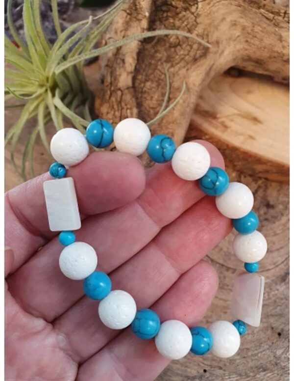 Edelsteen armband Howliet blauw / Parelmoer / Schuimkoraal wit (imitatie) - Image 4