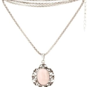 Ketting met Roze kwarts hanger ovaal