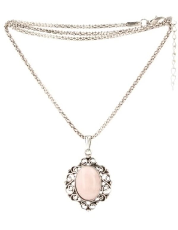 Ketting met Roze kwarts hanger ovaal