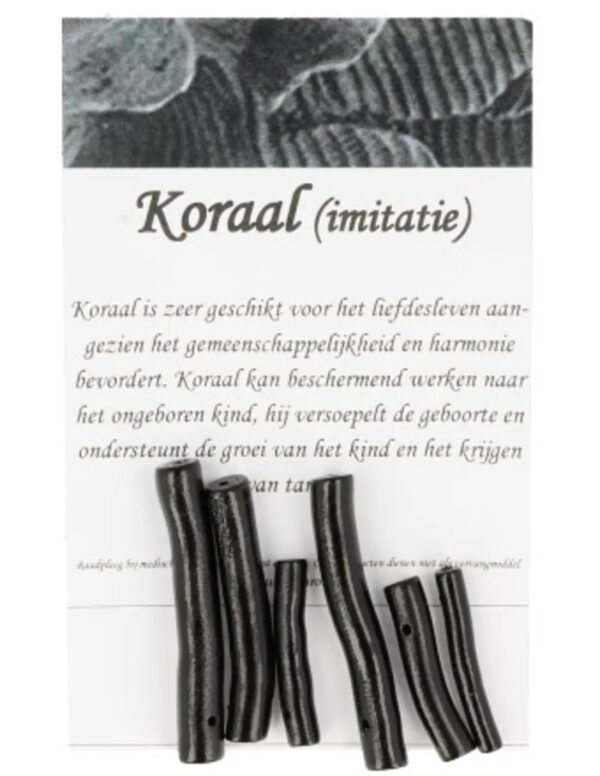 Koraal kralen zwart staafje - 6 st. (imitatie)