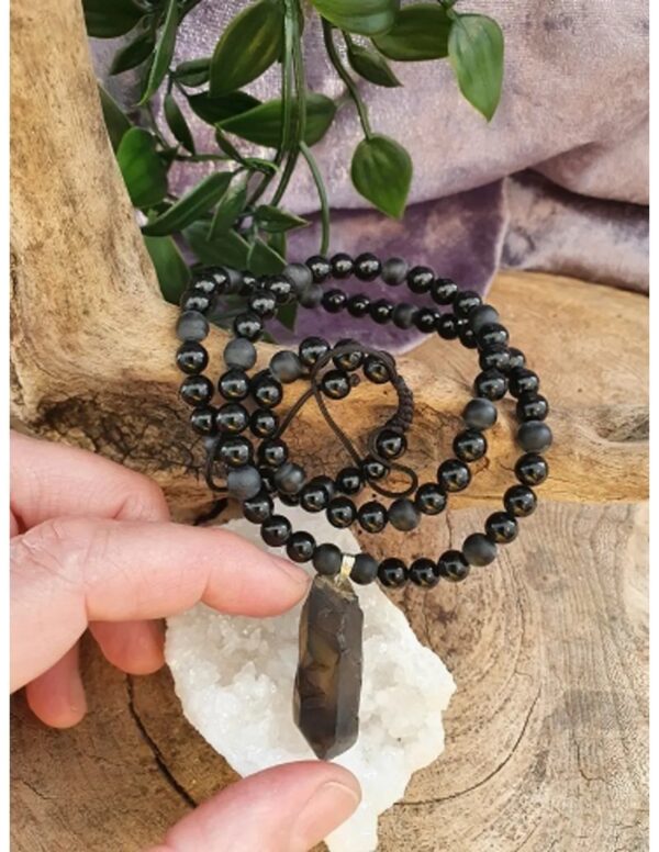 Obsidiaan zwart kralenketting mannen met Rookwarts ruwe punt - Image 4