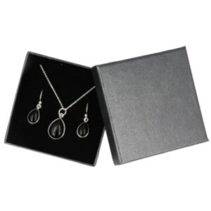 Obsidiaan zwart druppel sieraden set zilver