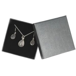 Roze kwarts druppel sieraden set zilver