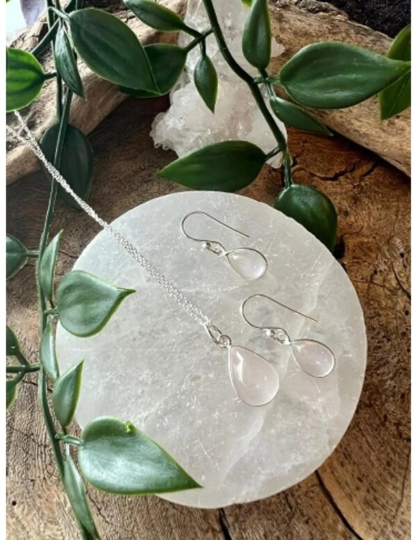 Roze kwarts druppel sieraden set zilver - Image 2