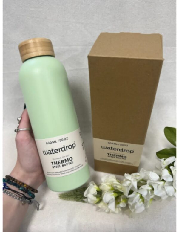 Waterdrop Steel bottle 600 ml Pastel olive matt - Image 2