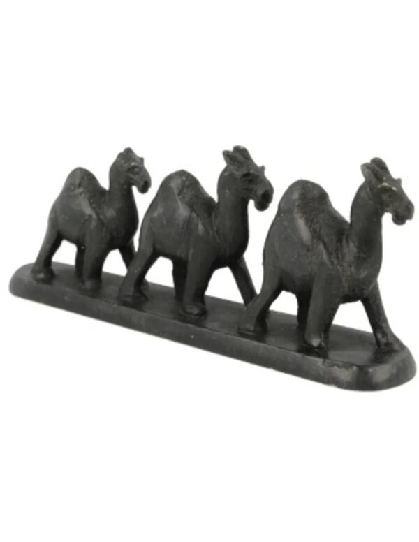 Speksteen 3 kamelen op strip 10 cm zwart