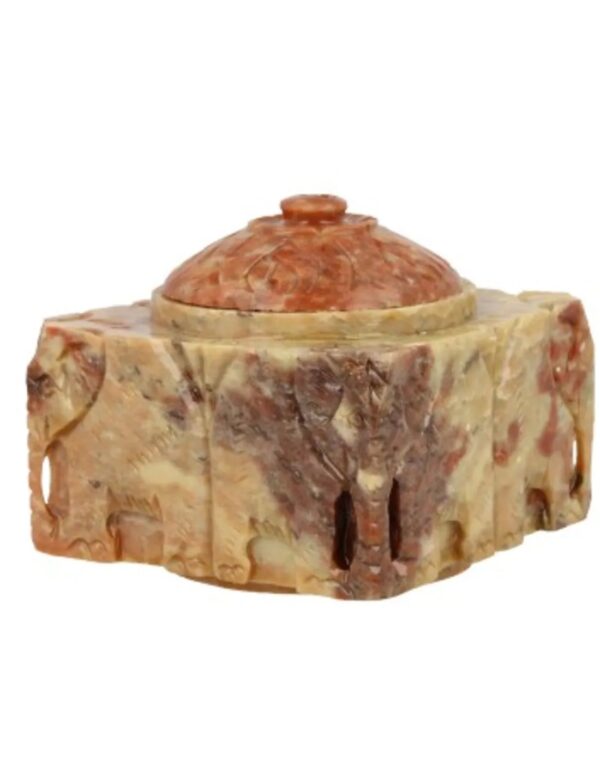 Speksteen doosje vierkant 7,5 cm met olifanten - Image 3