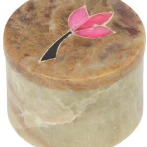 Speksteen doosje rond bloem 4,5 cm