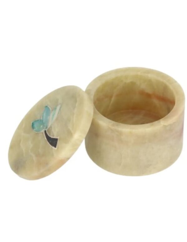 Speksteen doosje rond bloem 4,5 cm - Image 3