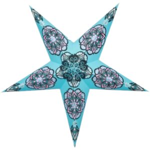 Kerstster met verlichtingsset nr. 51 - Blauwe ster "Roze Mandala's" - Kerstverlichting - Kerstdecoratie - Ø 60 cm