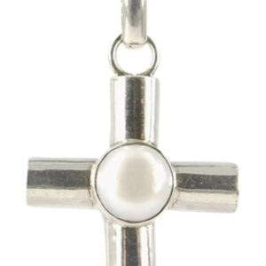 Parel hanger in zilver breed kruis