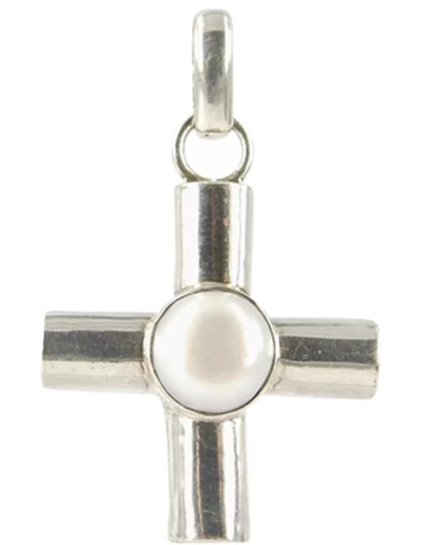 Parel hanger in zilver breed kruis