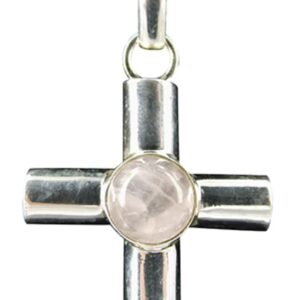 Roze kwarts hanger in zilver breed kruis