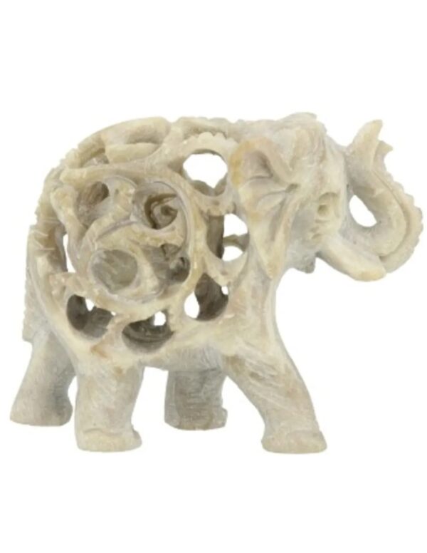 Speksteen olifant in olifant 6,5 cm slurf op