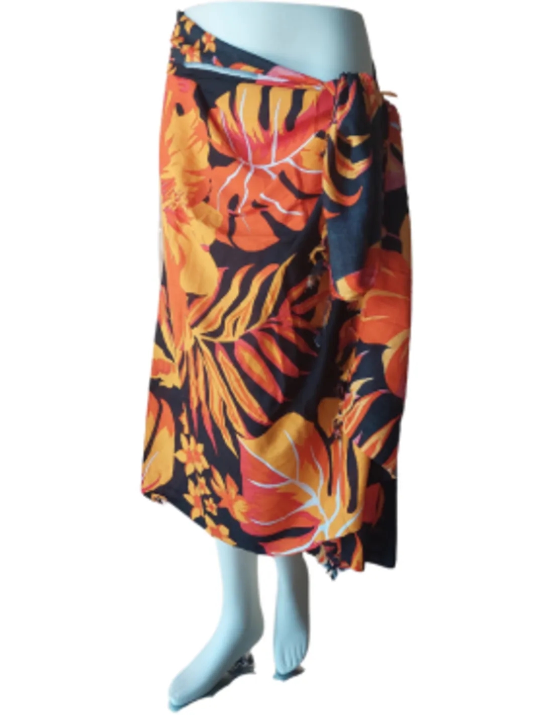 Sarong - 006 - Bloemen en bladeren oranje van Om Namaste - Pareo Saunadoek Wikkeljurk - Image 2