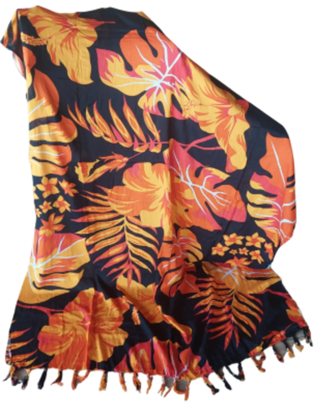 Sarong - 006 - Bloemen en bladeren oranje van Om Namaste - Pareo Saunadoek Wikkeljurk - Image 3
