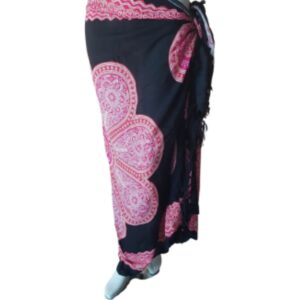 Sarong - 007 - Roze bloem op zwart van Om Namaste - Pareo Saunadoek Wikkeljurk