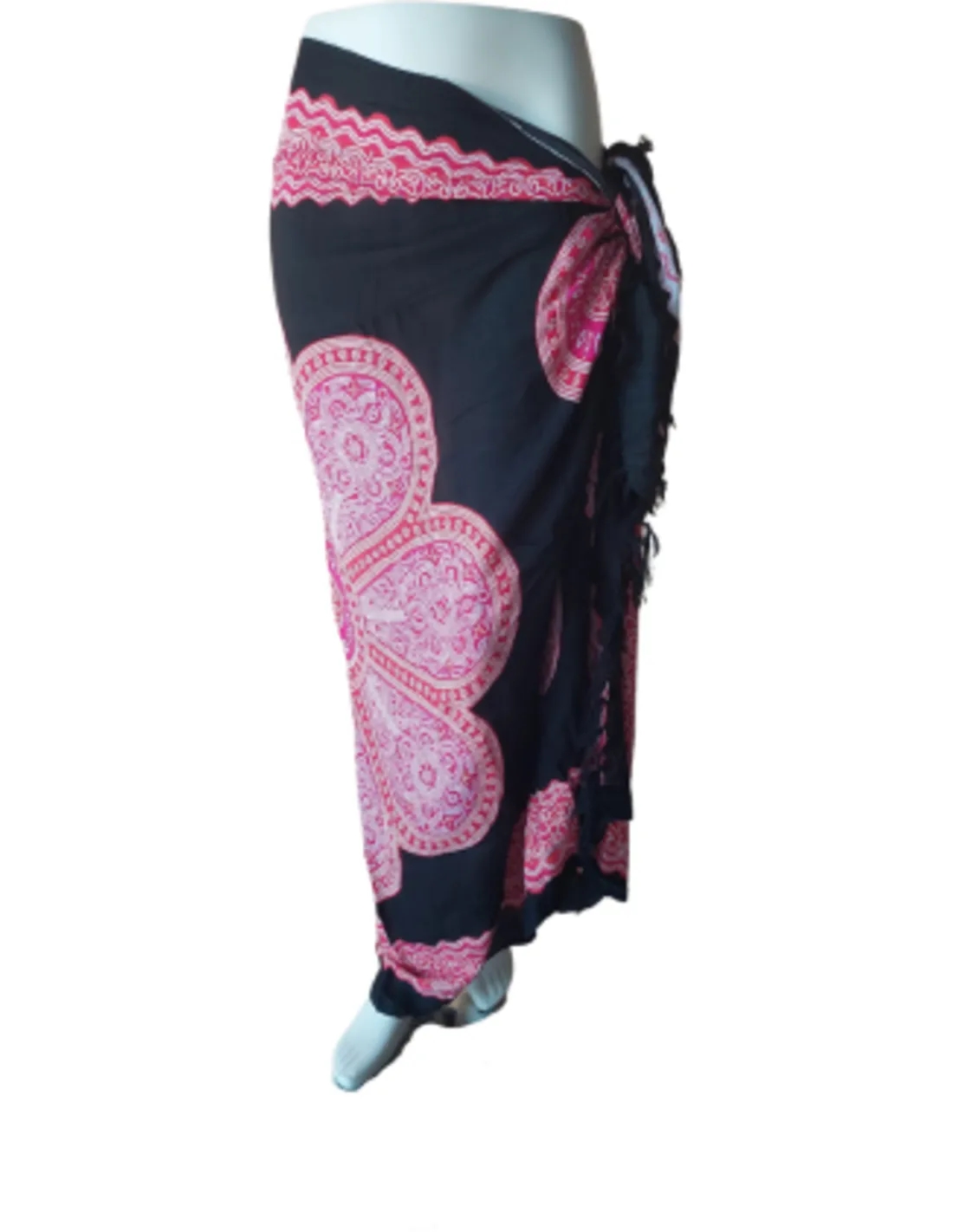 Sarong - 007 - Roze bloem op zwart van Om Namaste - Pareo Saunadoek Wikkeljurk
