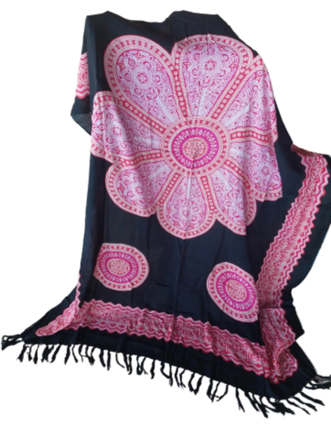 Sarong - 007 - Roze bloem op zwart van Om Namaste - Pareo Saunadoek Wikkeljurk - Image 3