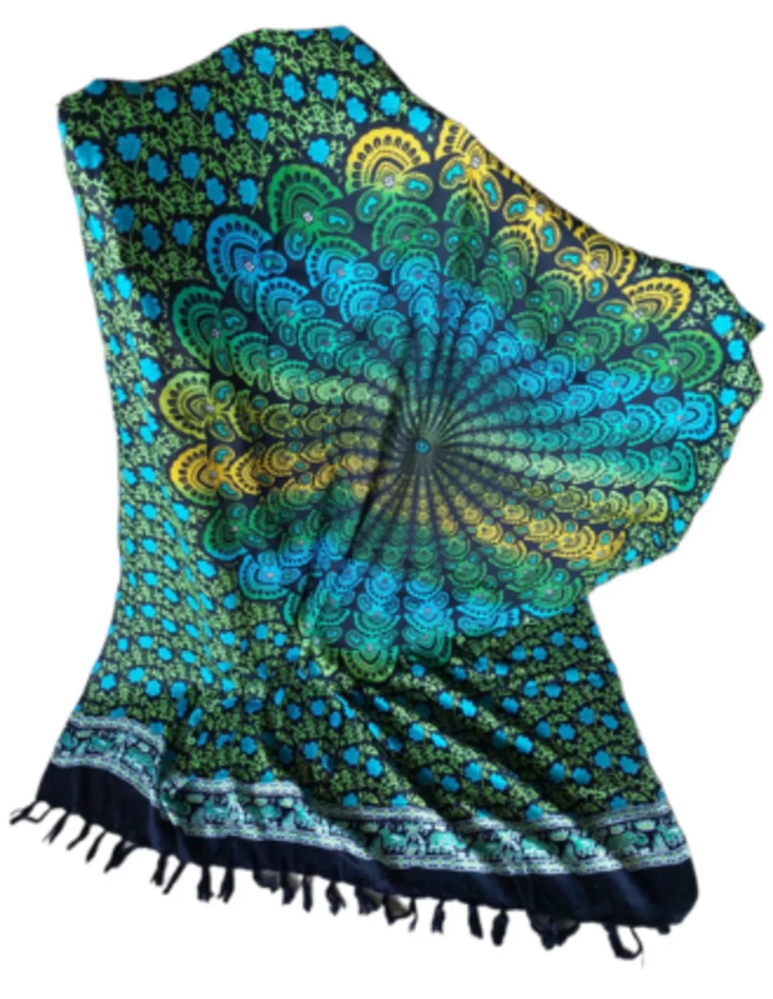 Sarong - 008 - Mandala blauw/groen van Om Namaste - Pareo Saunadoek Wikkeljurk - Image 3
