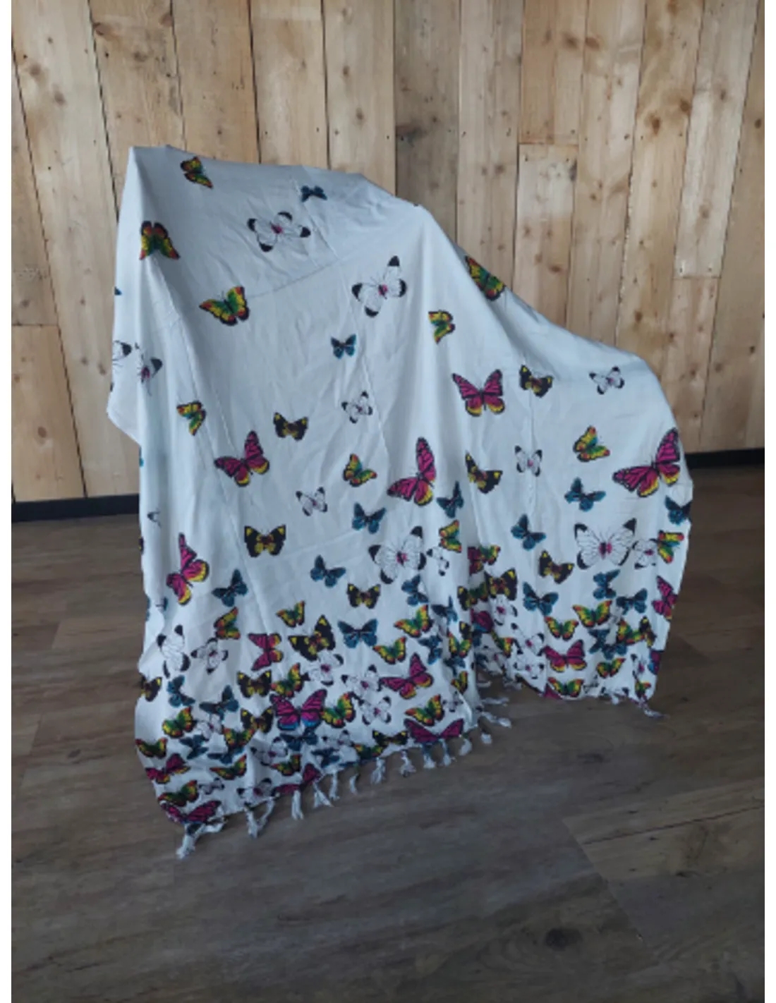 Sarong - 009 - Kleine vlinders wit van Om Namaste - Pareo Saunadoek Wikkeljurk - Image 2