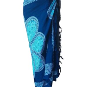 Sarong - 014 - Blauw/witte bloem op blauw van Om Namaste - Pareo Saunadoek Wikkeljurk