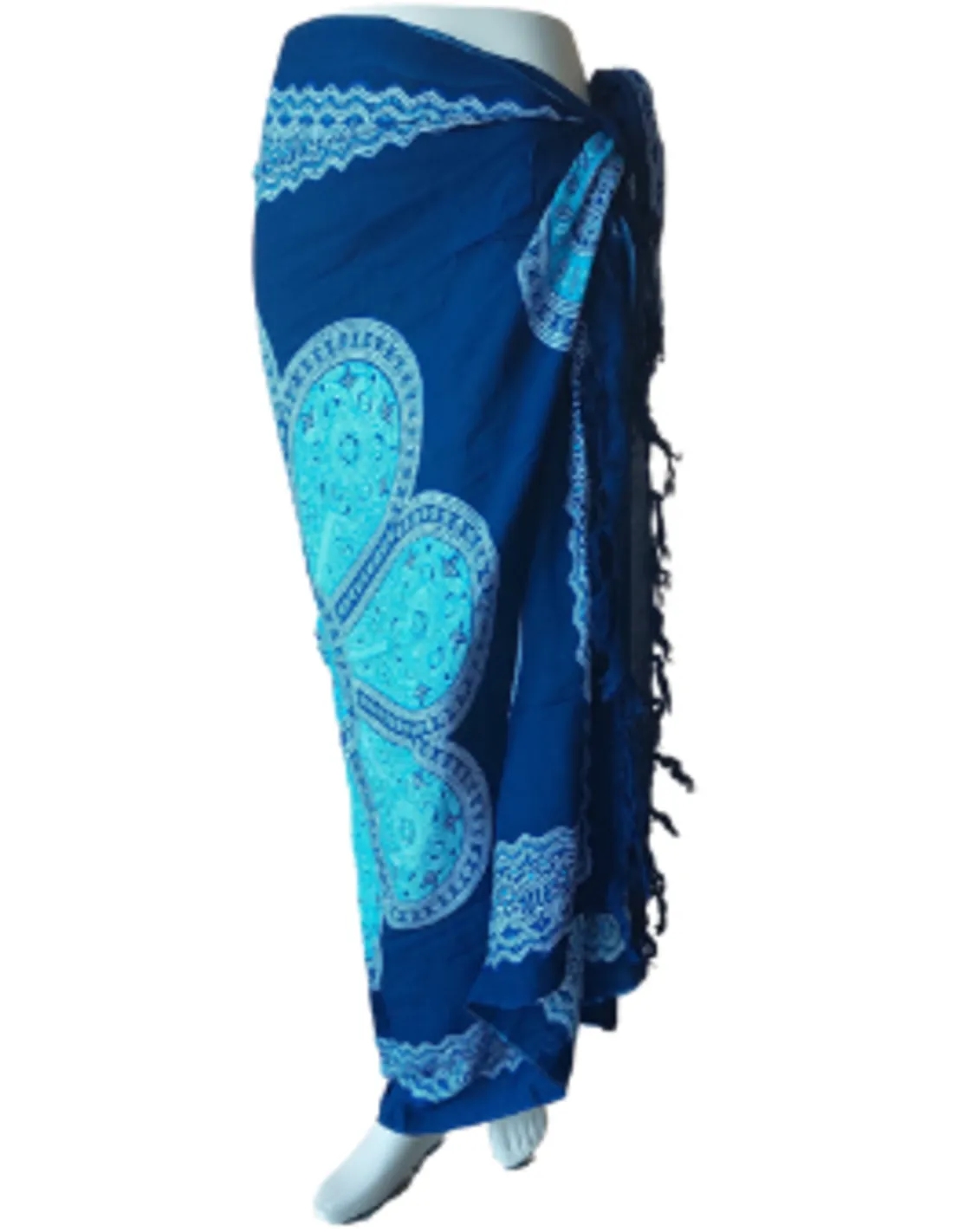 Sarong - 014 - Blauw/witte bloem op blauw van Om Namaste - Pareo Saunadoek Wikkeljurk