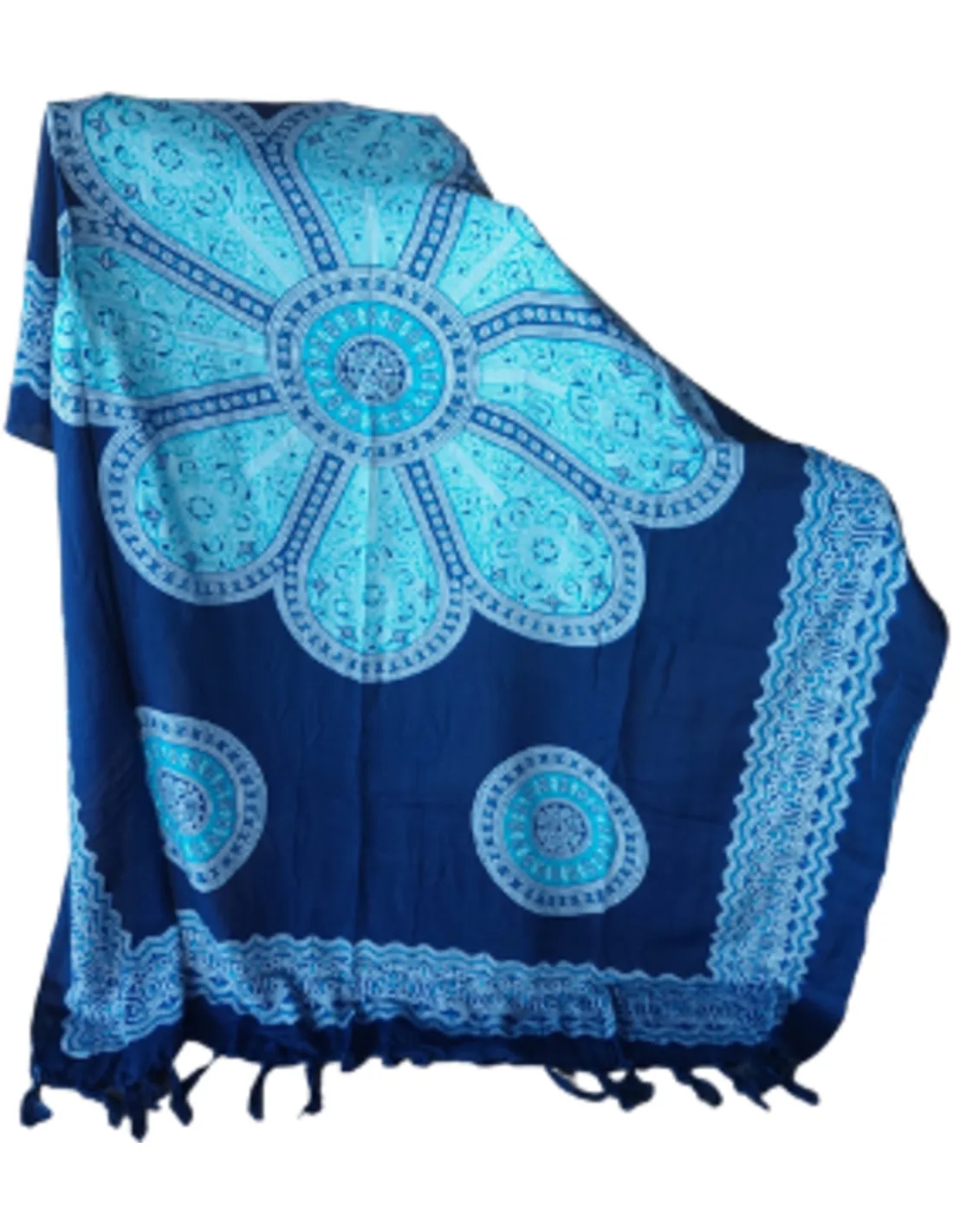 Sarong - 014 - Blauw/witte bloem op blauw van Om Namaste - Pareo Saunadoek Wikkeljurk - Image 3
