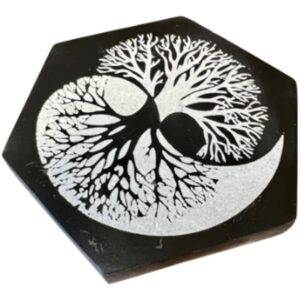 Seleniet oplaadsteen hexagon levensboom 9 cm Yin Yang