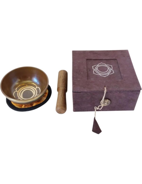 Klankschaal-Chakra-Bruin-2de chakra-geschenkset-8cm