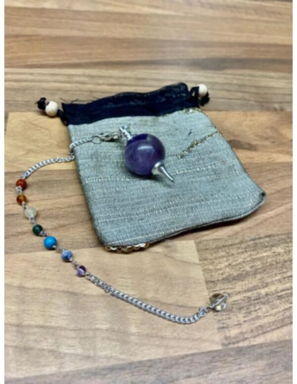 Pendel met ronde Amethist en een ketting met 7 kleine chakra's edelstenen - met gratis buideltje - Pendelen - spiritueel - nr.31 - Image 2