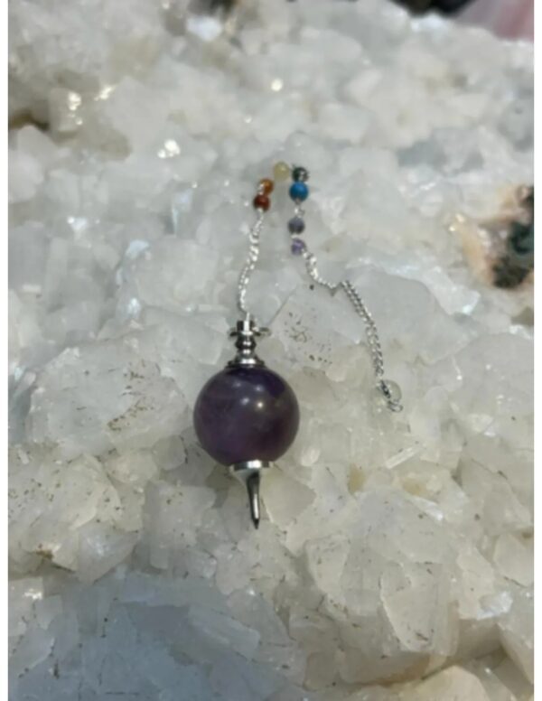 Pendel met ronde Amethist en een ketting met 7 kleine chakra's edelstenen - met gratis buideltje - Pendelen - spiritueel - nr.31 - Image 4