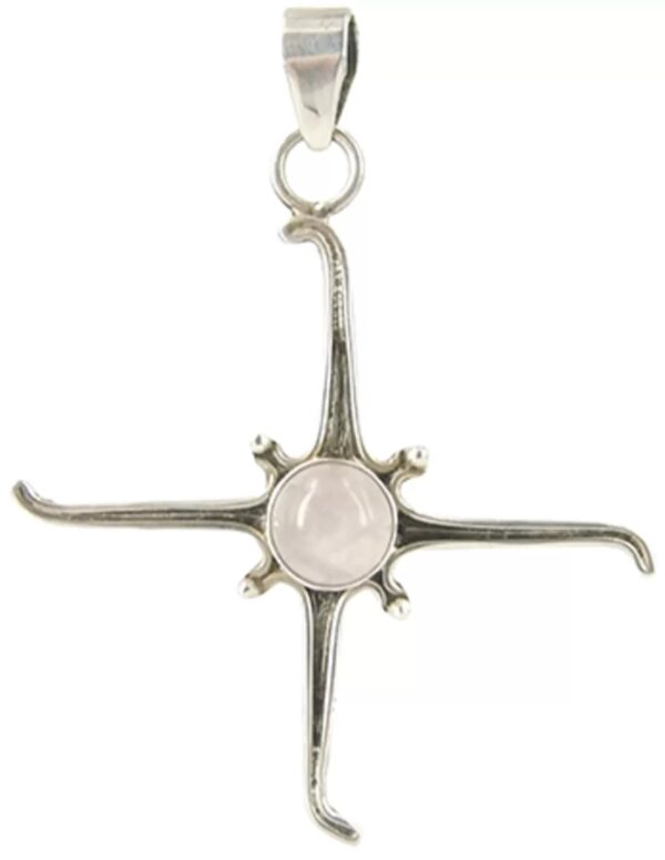 Roze kwarts zilveren hanger kruis